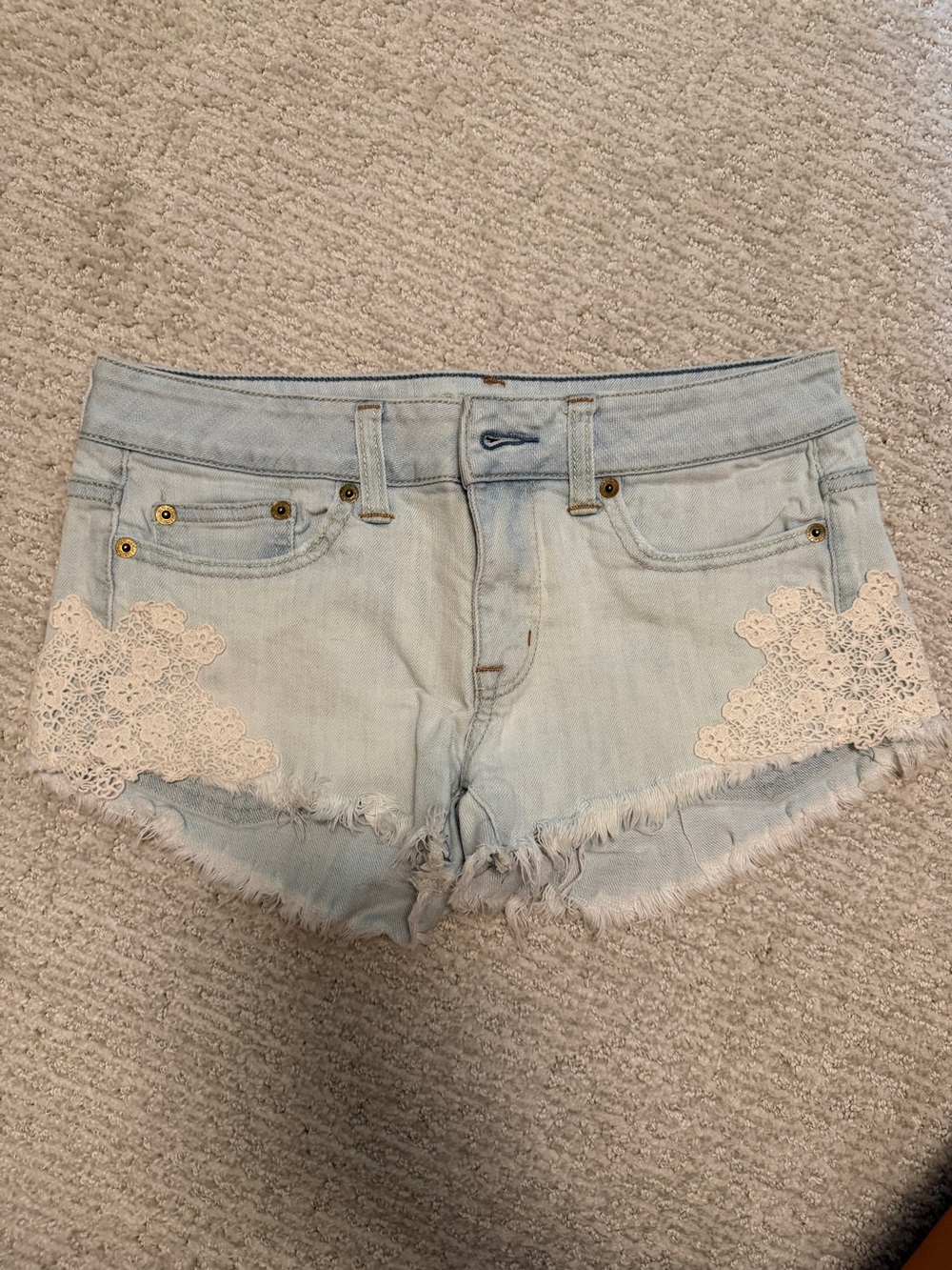 American Eagle Outfitters Denim Shorts with Cream Lace Trim